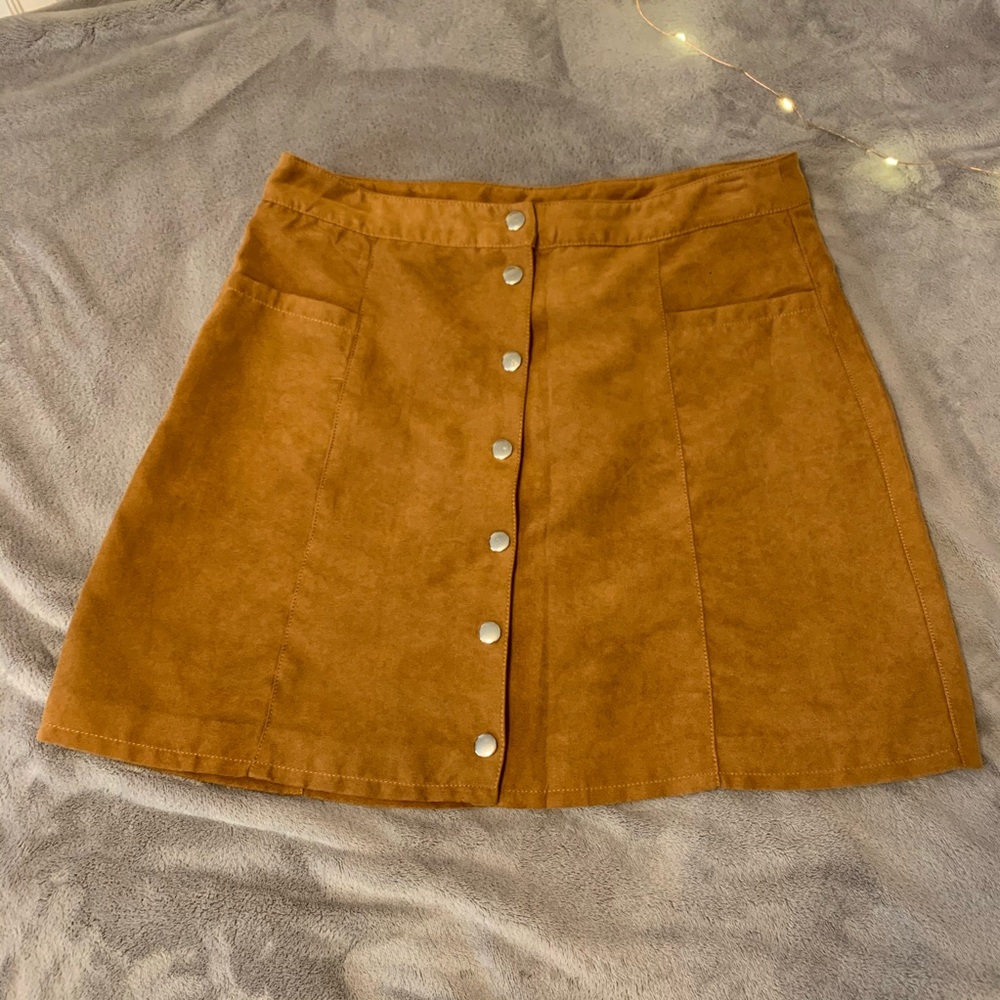 Tan Suede Snap Mini Skirt Size 12